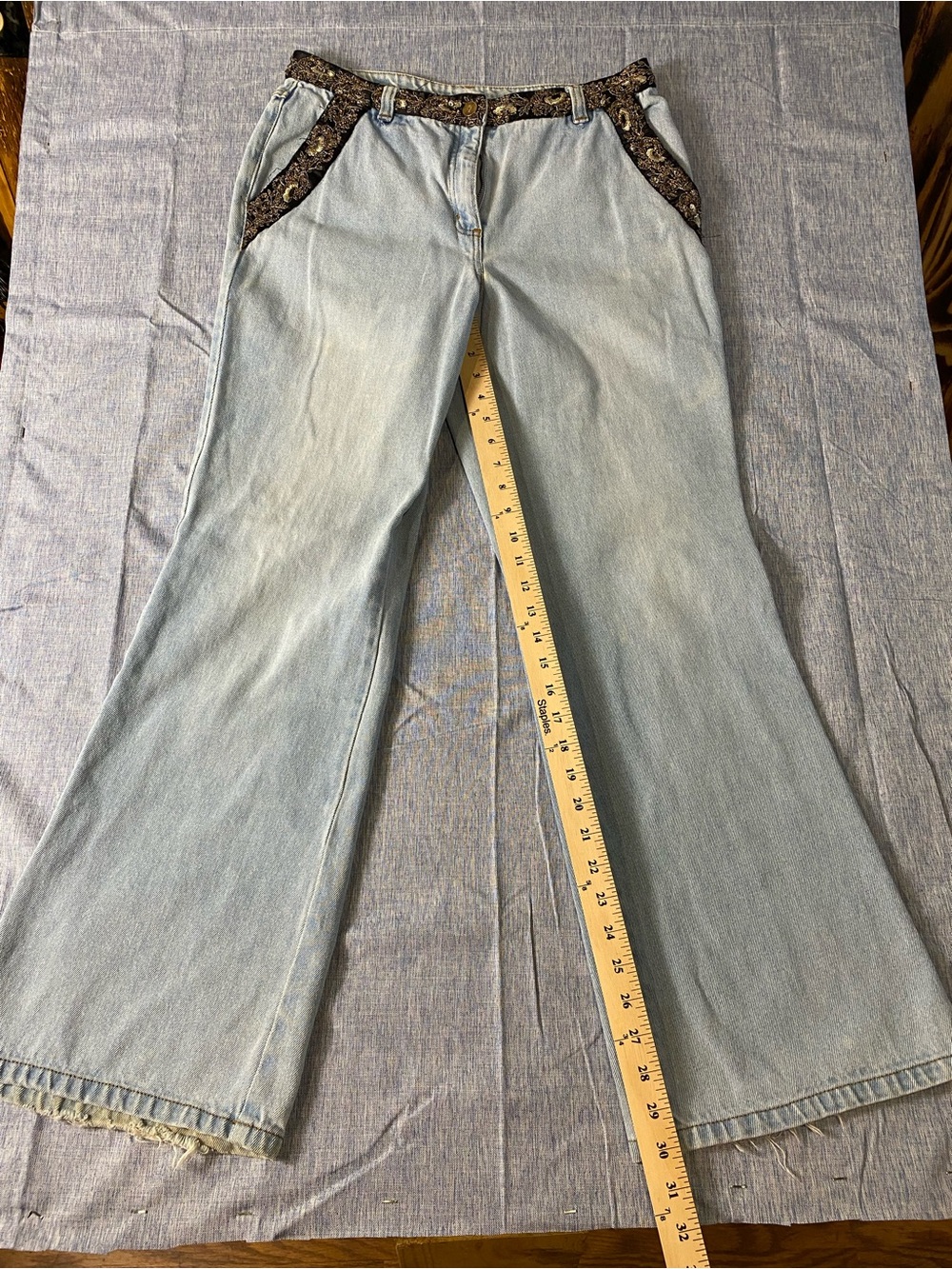 Y2K Vintage Jeanology Light Blue Flare Jeans with Decorative Trim